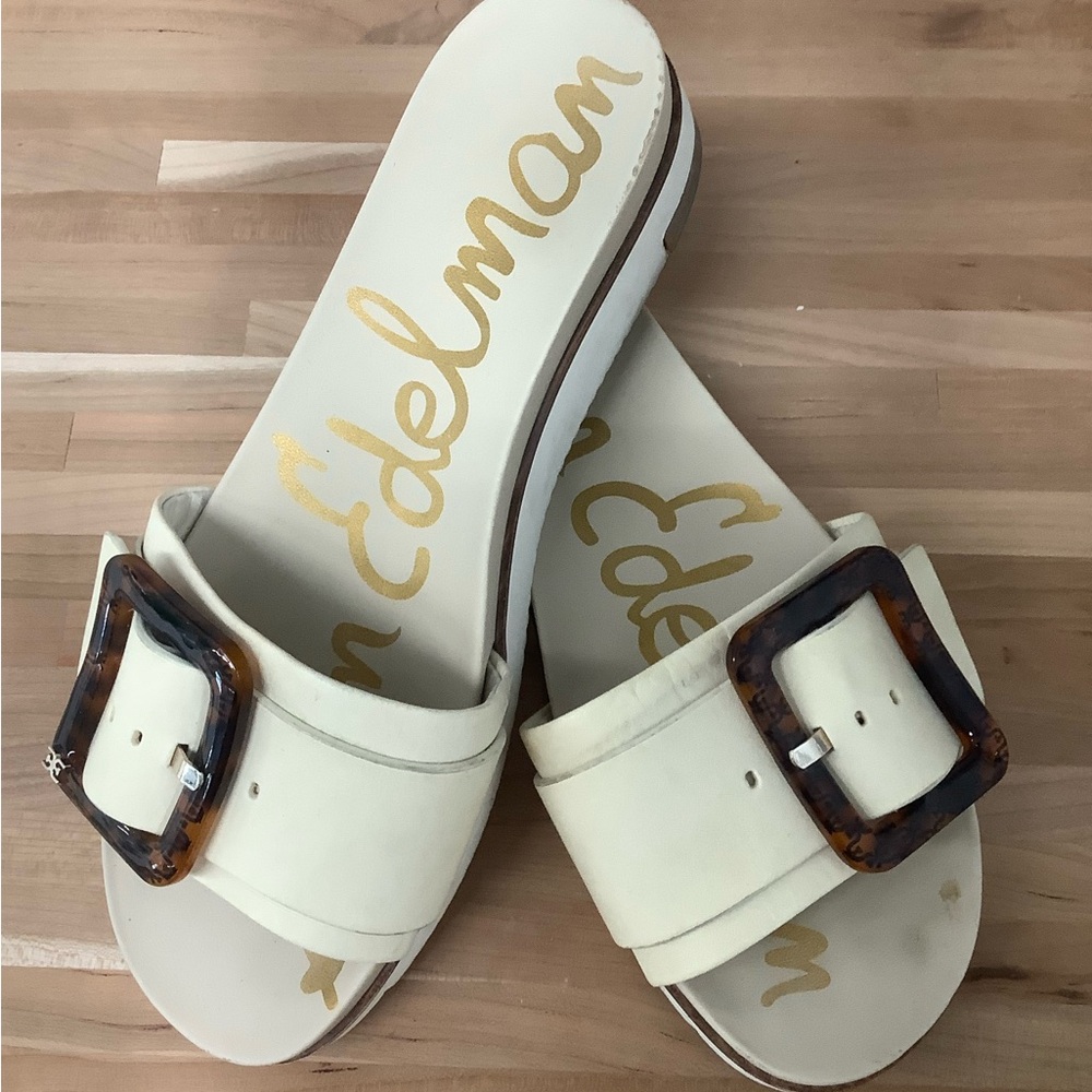 Sam Edelman Adriane Cream Sandals with Tortoise Buckle